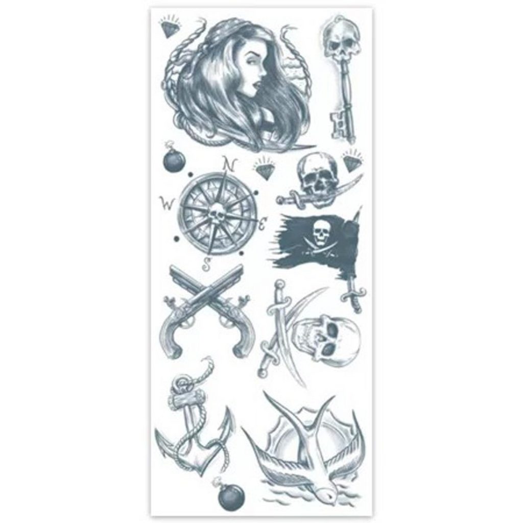 TINSLEY Pirat Klebe-Tattoo Set für Karneval